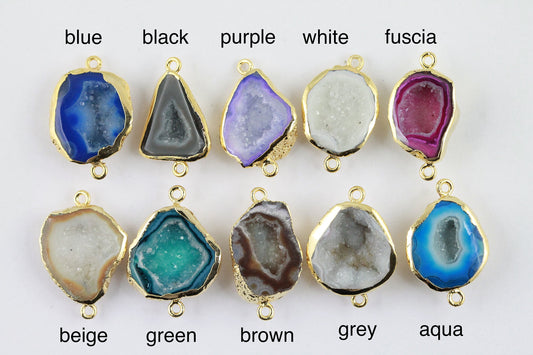 15 - 20 MM Geode Connectors, Geode Halves, Natural Agate, Tobasco, Geode, 24K Gold, Druzy, Pendant Geode, Charms Geodes, Raw Gemstones - Meena Design