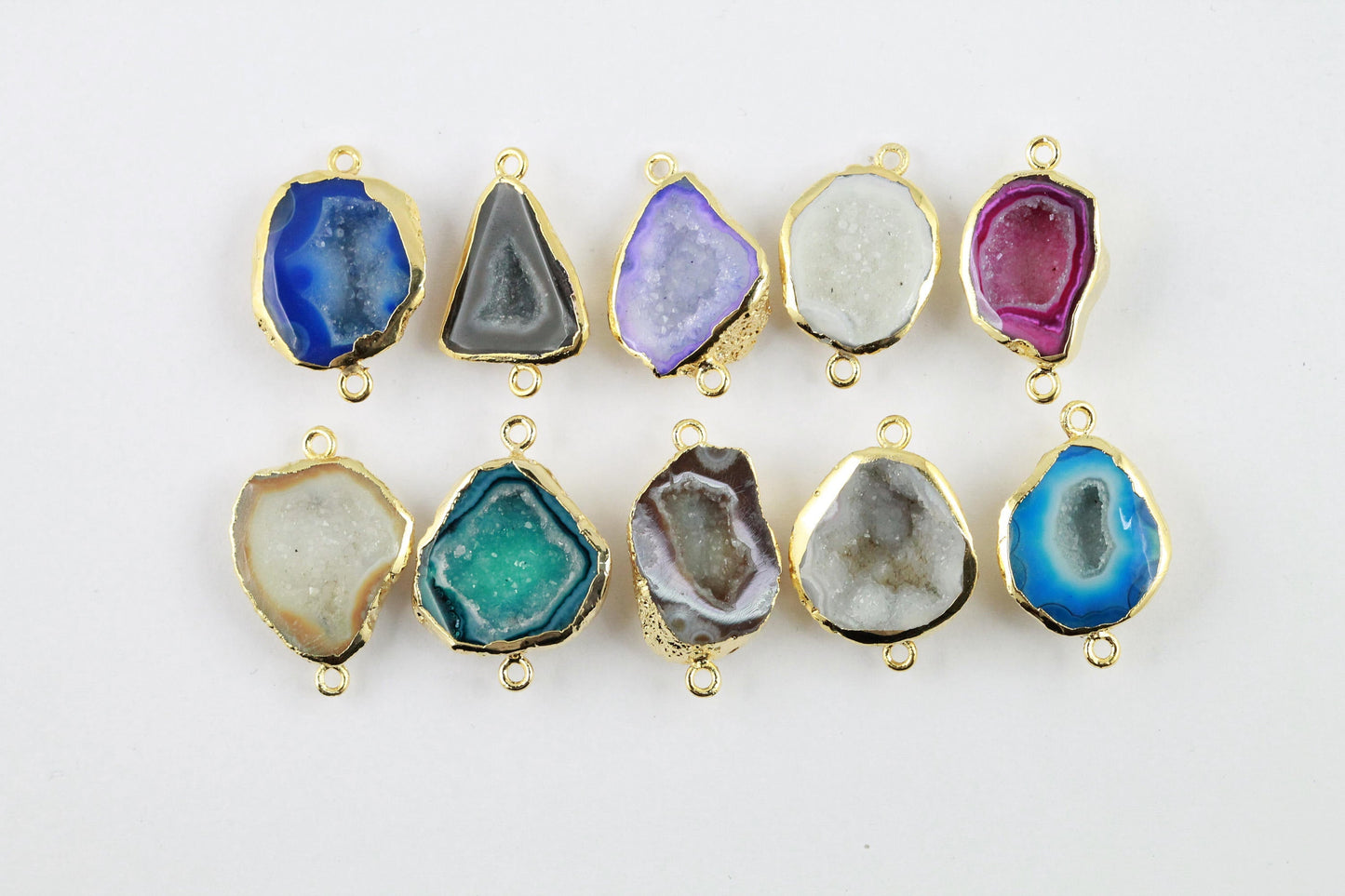 20 - 25 MM Geode Connectors, Geode Halves, Natural Agate, Tobasco, Geode, 24K Gold, Druzy, Pendant Geode, Charms Geodes, Raw Gemstones - Meena Design