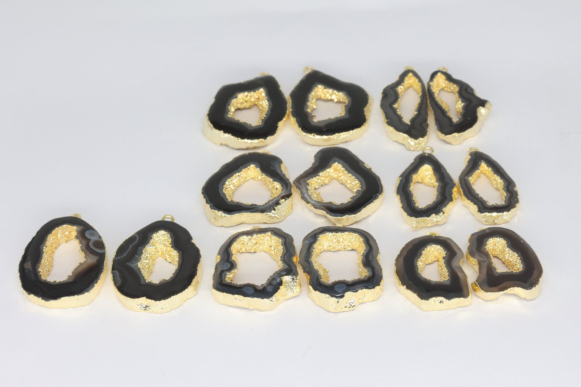 25 - 40 Agate geode slice pairs edged in gold double edged - Meena Design