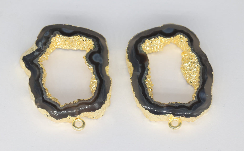 25 - 40 Agate geode slice pairs edged in gold double edged - Meena Design