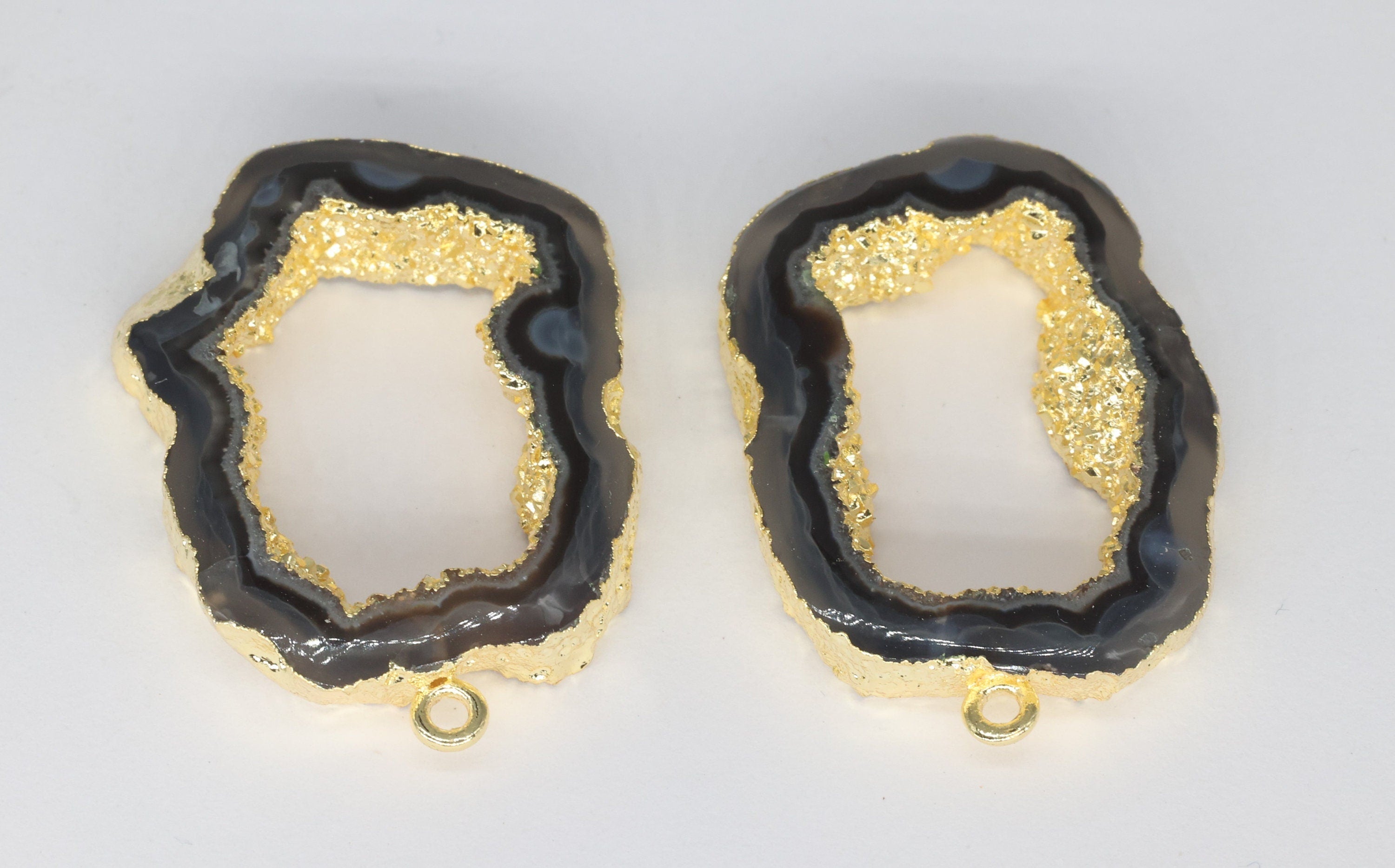 25 - 40 Agate geode slice pairs edged in gold double edged - Meena Design
