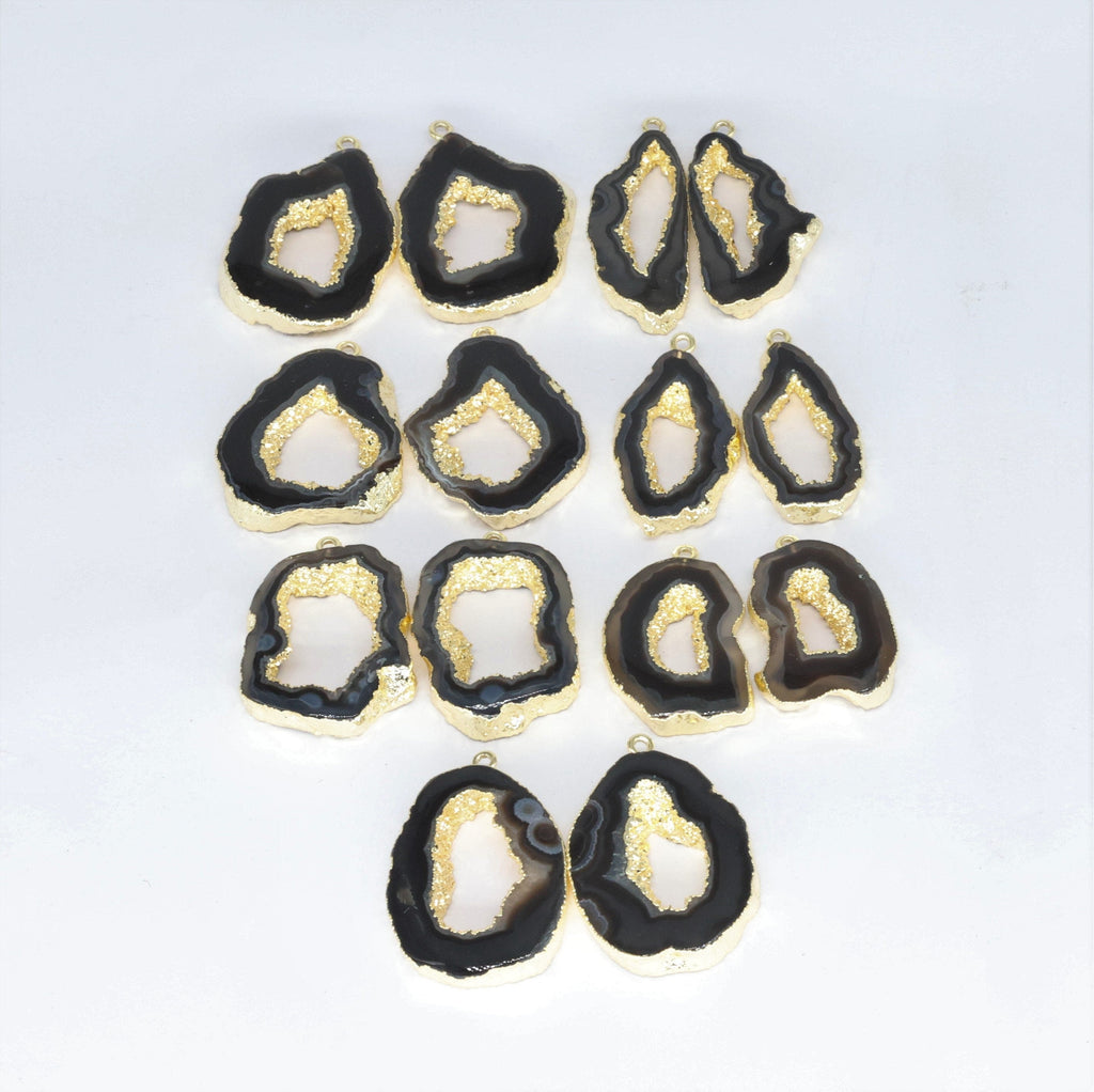 25 - 40 Agate geode slice pairs edged in gold double edged - Meena Design