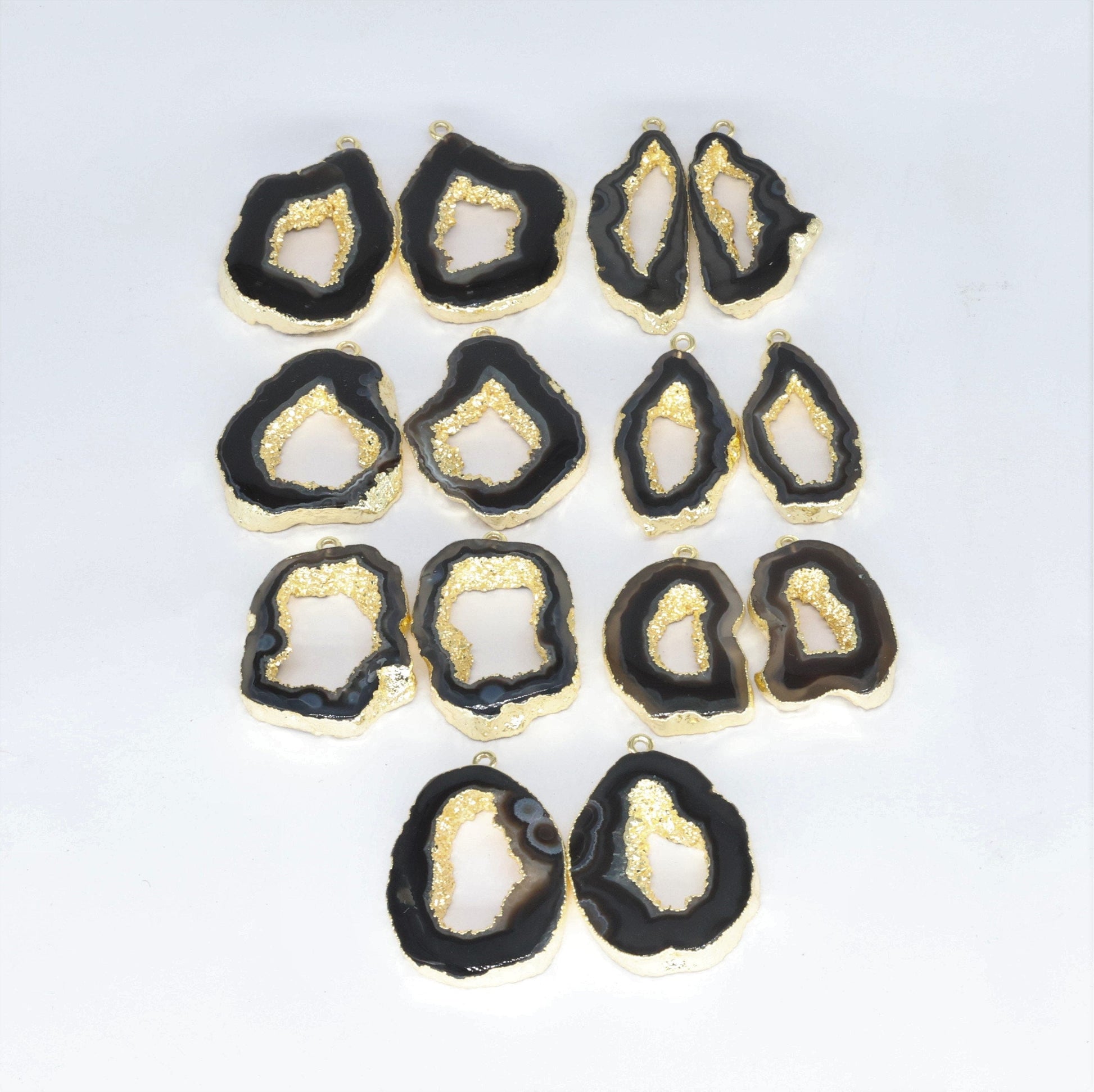 25 - 40 Agate geode slice pairs edged in gold double edged - Meena Design