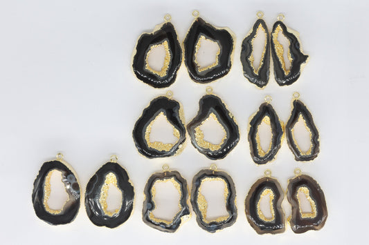 25 - 40 Agate geode slice pairs edged in gold double edged - Meena Design