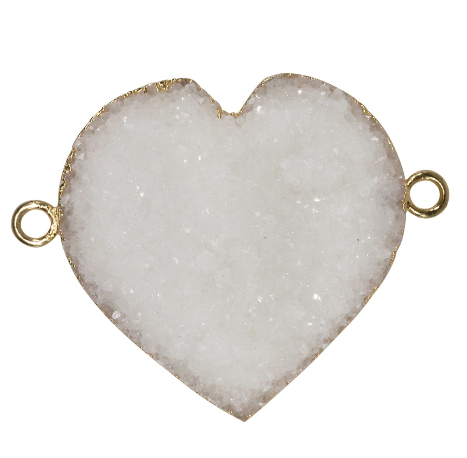 30 - 35 mm, Heart, Natural Druzy, Silver, or Gold, Edged, Brass, Gem Stone Pendant, - Meena Design