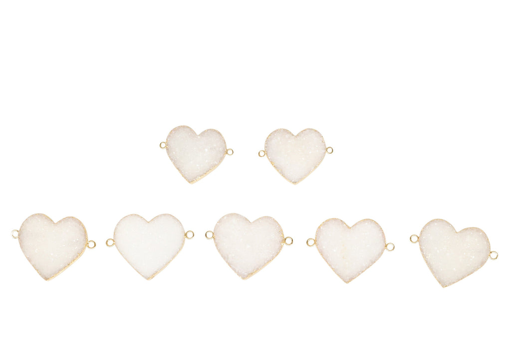 30 - 35 mm, Heart, Natural Druzy, Silver, or Gold, Edged, Brass, Gem Stone Pendant, - Meena Design