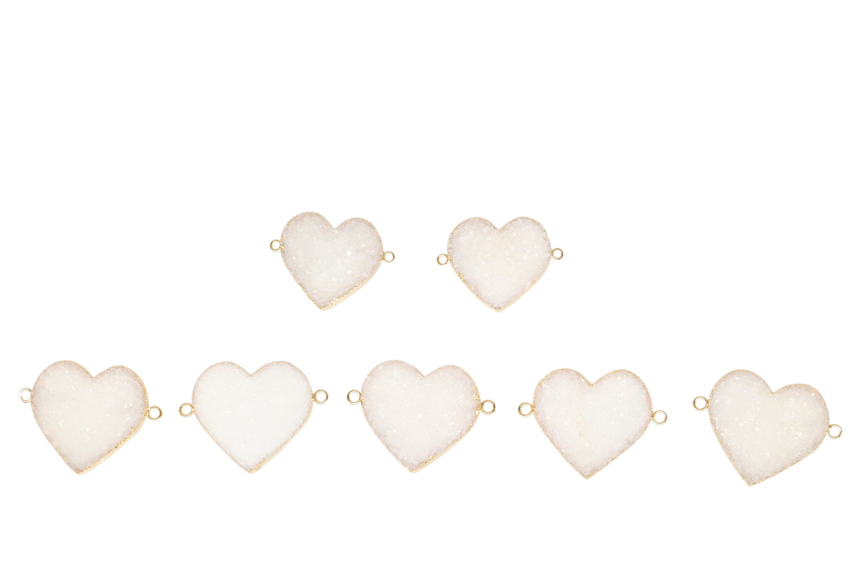 30 - 35 mm, Heart, Natural Druzy, Silver, or Gold, Edged, Brass, Gem Stone Pendant, - Meena Design