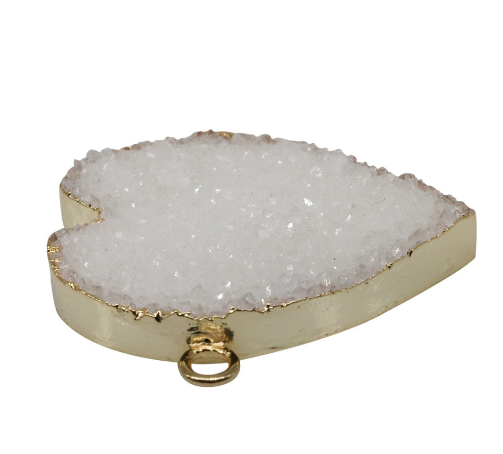 30 - 35 mm, Heart, Natural Druzy, Silver, or Gold, Edged, Brass, Gem Stone Pendant, - Meena Design