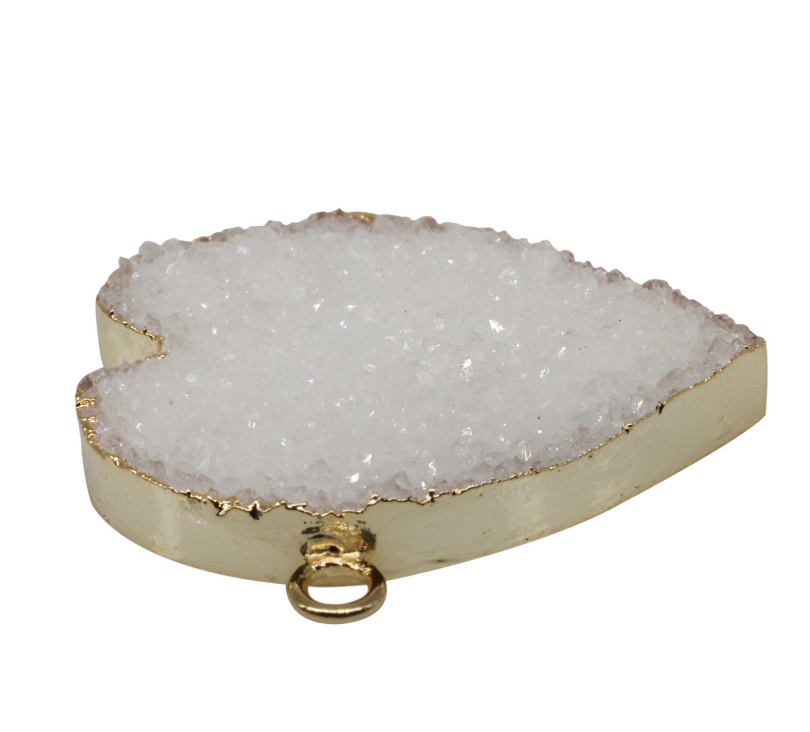 30 - 35 mm, Heart, Natural Druzy, Silver, or Gold, Edged, Brass, Gem Stone Pendant, - Meena Design