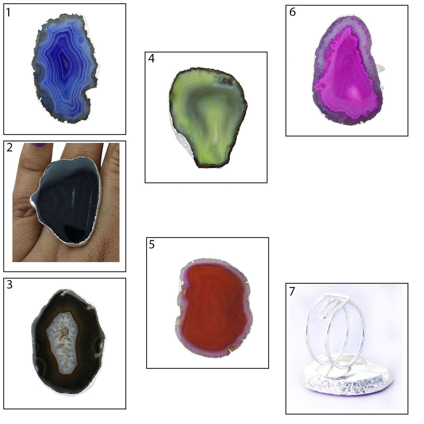 30 - 40 mm Agate Geode Slice Ring Silver Adjustable ( You get the exact piece as in photo ) - Meena Design