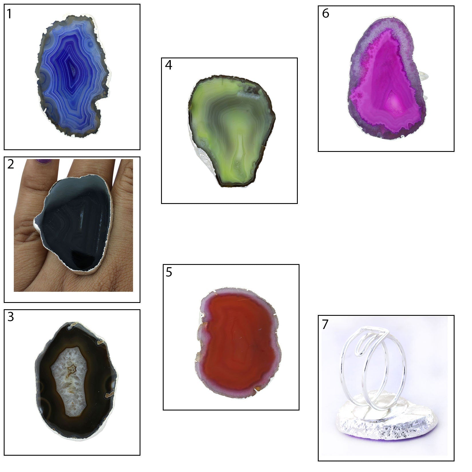 30 - 40 mm Agate Geode Slice Ring Silver Adjustable ( You get the exact piece as in photo ) - Meena Design
