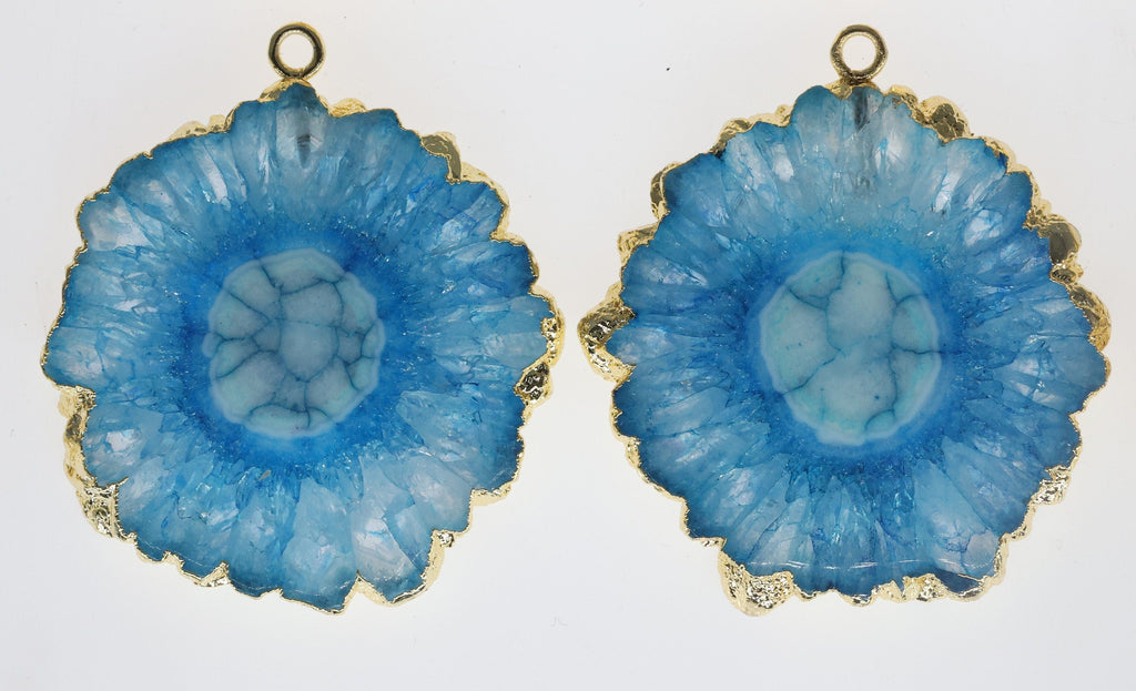 30 mm + Large Gemstone Pairs Gold Edged Natural Solar Quartz ***You receieve Exact Pair as in the Photo" - Meena Design