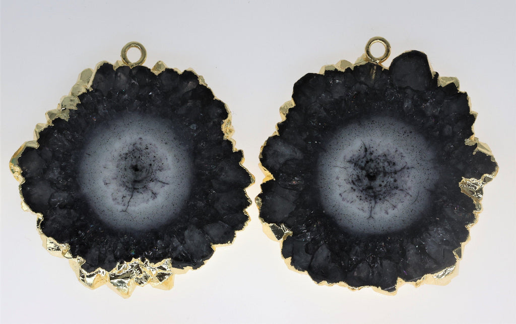 30 mm + Large Gemstone Pairs Gold Edged Natural Solar Quartz ***You receieve Exact Pair as in the Photo" - Meena Design