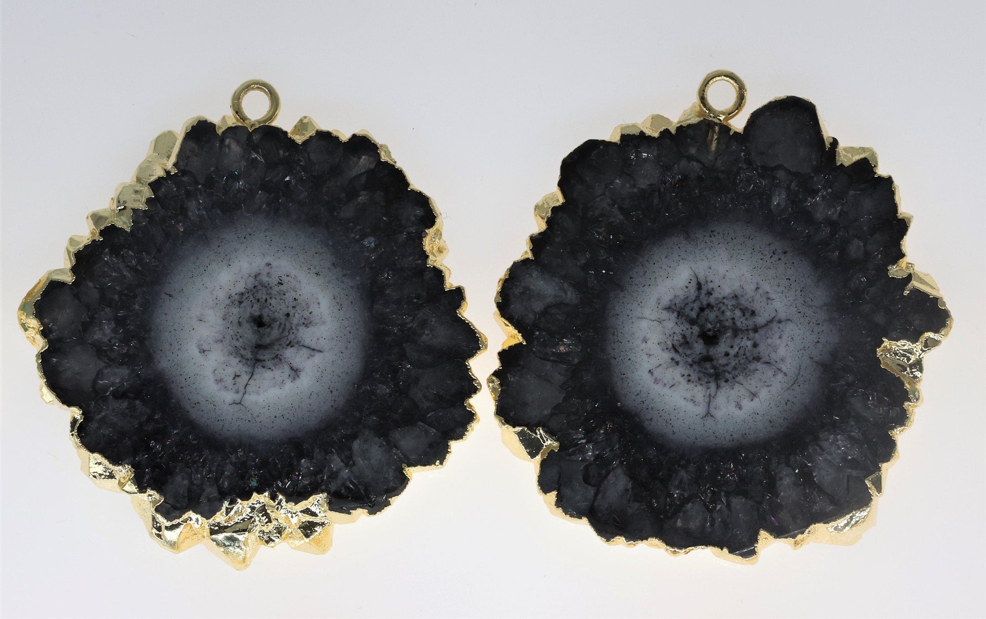30 mm + Large Gemstone Pairs Gold Edged Natural Solar Quartz ***You receieve Exact Pair as in the Photo" - Meena Design
