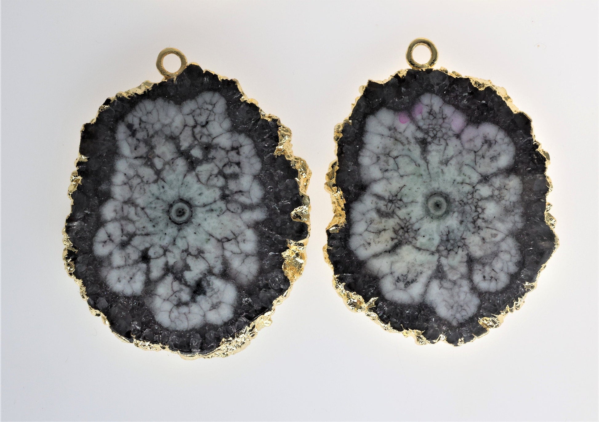 30 mm + Large Gemstone Pairs Gold Edged Natural Solar Quartz ***You receieve Exact Pair as in the Photo" - Meena Design