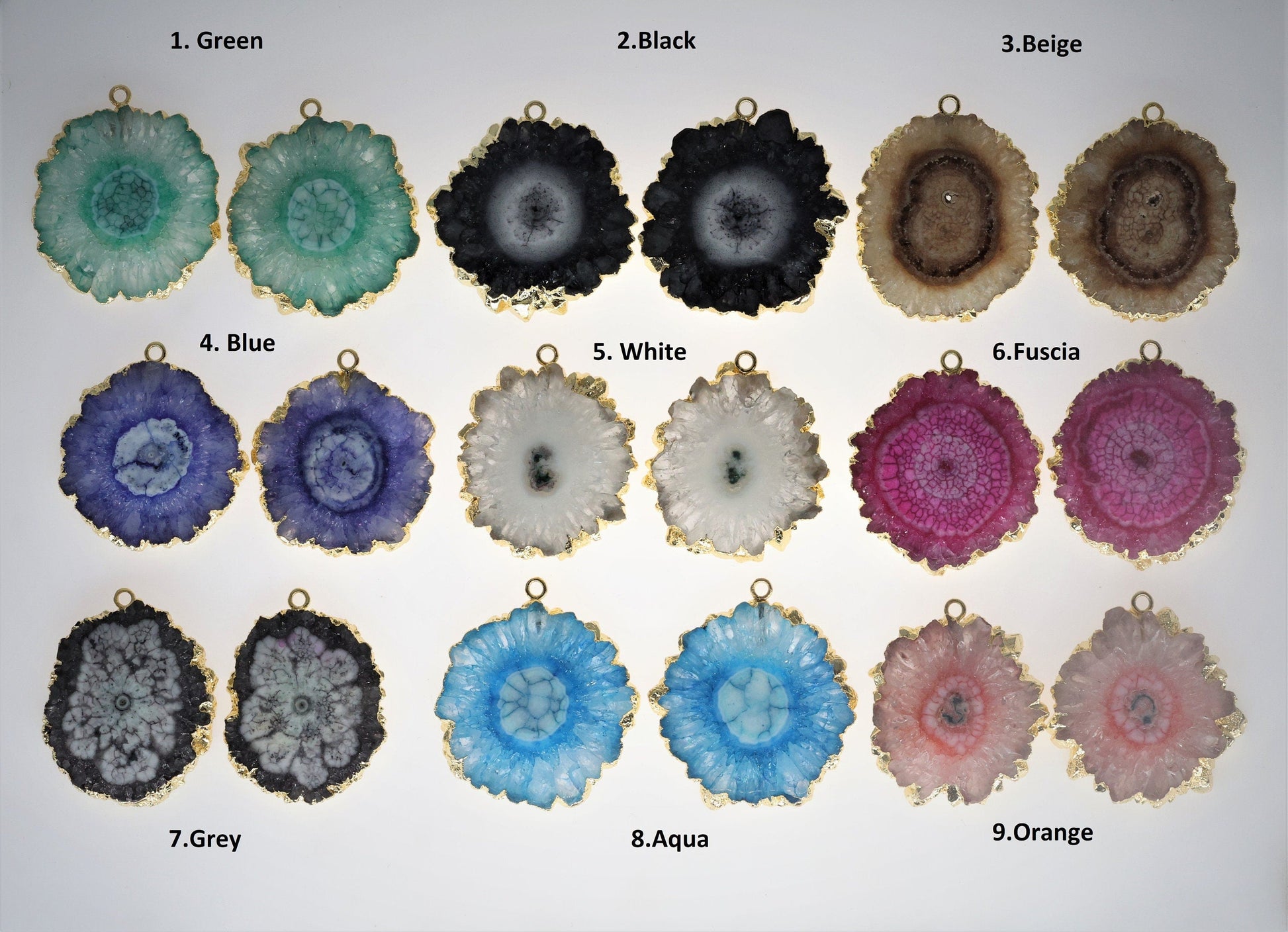 30 mm + Large Gemstone Pairs Gold Edged Natural Solar Quartz ***You receieve Exact Pair as in the Photo" - Meena Design