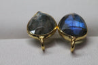 8 * 12 MM Pear Stud Earpost Faceted Briolette Gemstone Gold Plated Brass - Meena Design