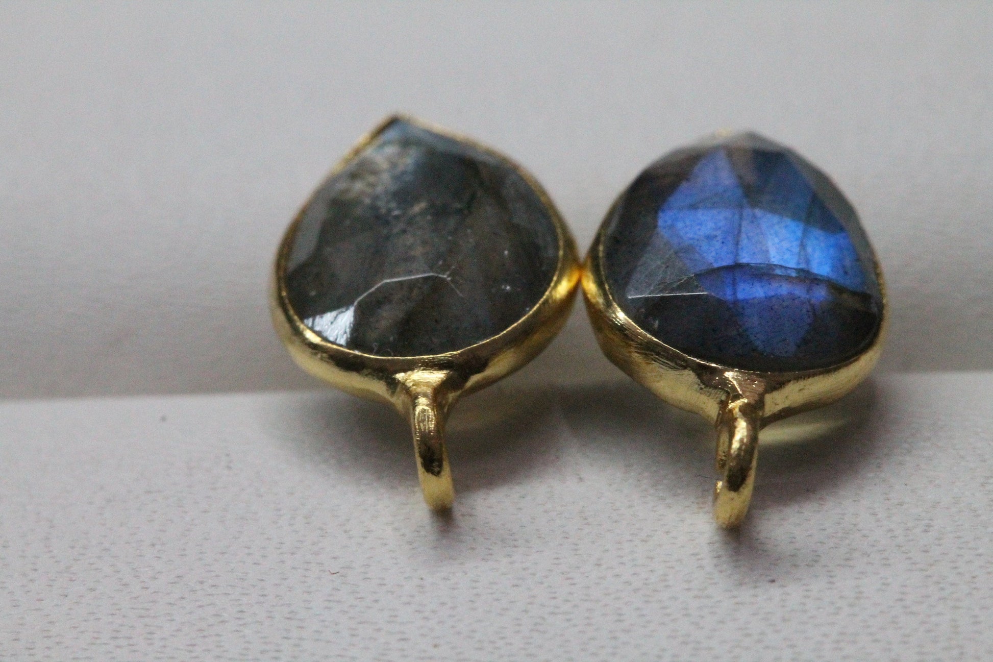 8 * 12 MM Pear Stud Earpost Faceted Briolette Gemstone Gold Plated Brass - Meena Design
