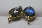 8 * 12 MM Pear Stud Earpost Faceted Briolette Gemstone Gold Plated Brass - Meena Design