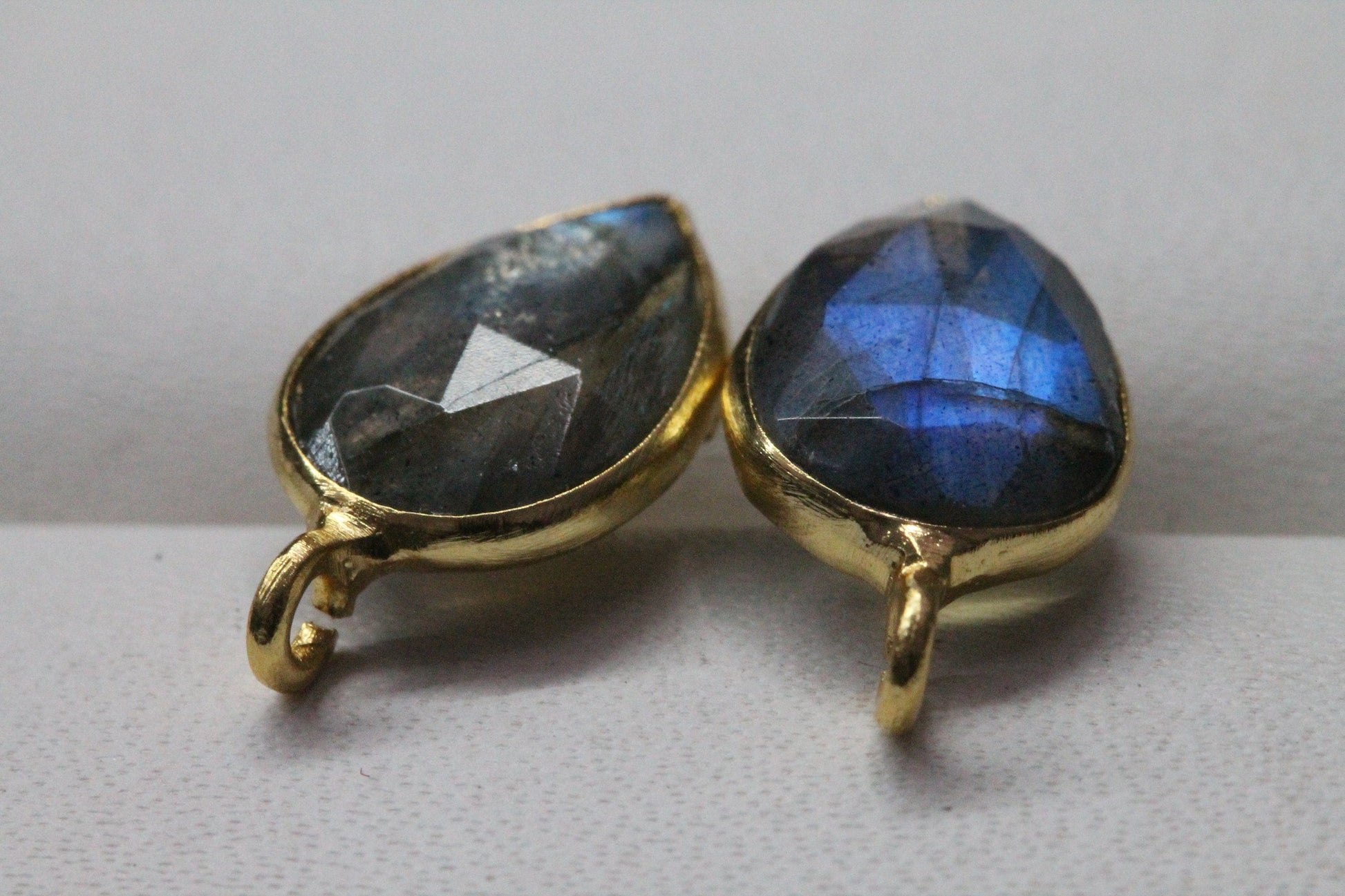 8 * 12 MM Pear Stud Earpost Faceted Briolette Gemstone Gold Plated Brass - Meena Design