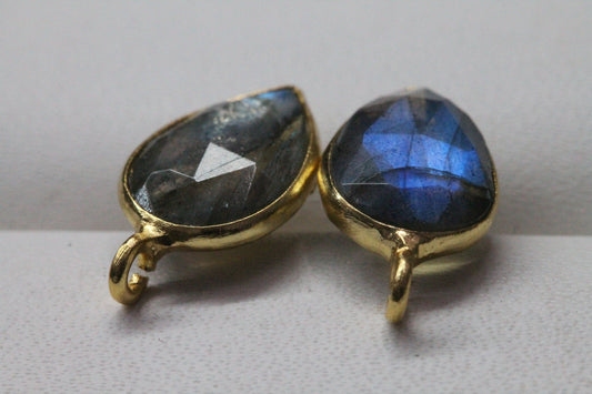 8 * 12 MM Pear Stud Earpost Faceted Briolette Gemstone Gold Plated Brass - Meena Design