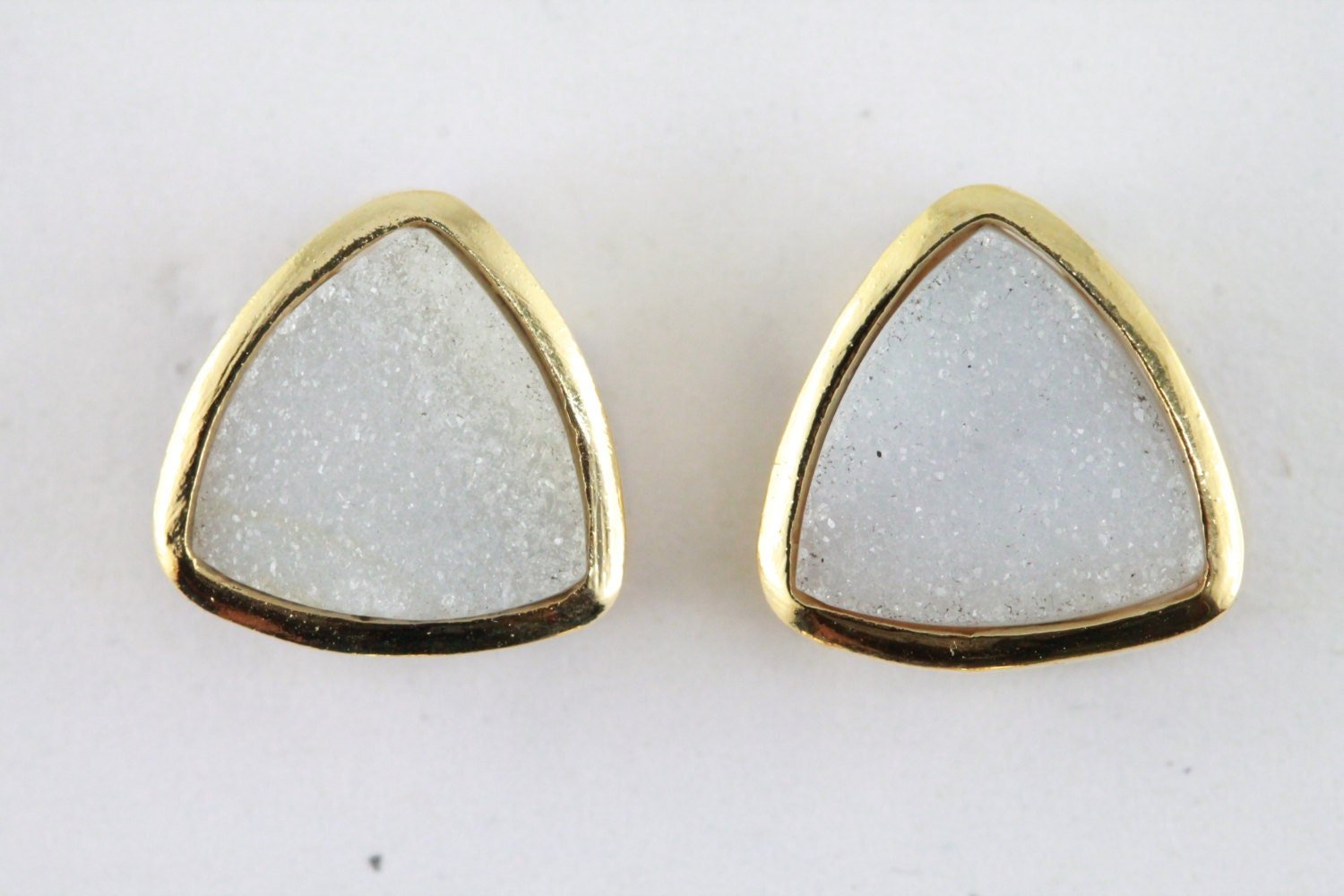 8 mm Trillion Natural Agate Druzy Studs Gold Plated on Brass or Silver 925% - Meena Design