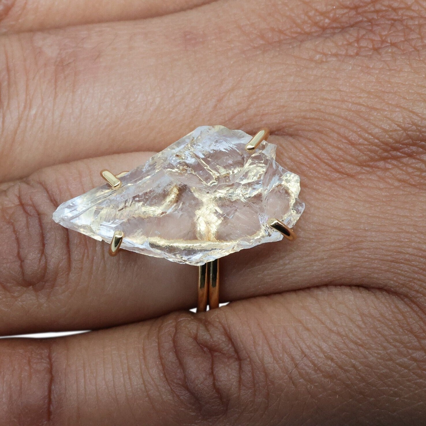 Adjustable Natural Gemstone Ring, raw crystal engagement ring, April Birthstone Ring, 25 - 35 mm, Wholesale Supply Jewelry & Gem Shows - Meena Design