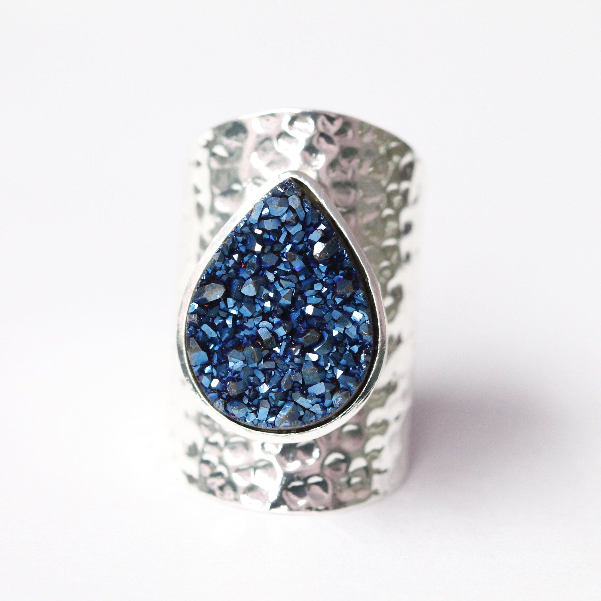 Adjustable Ring, Druzy Crystal Pear Gemstone Statement Handmade Birthday Gifts For Her - Meena Design