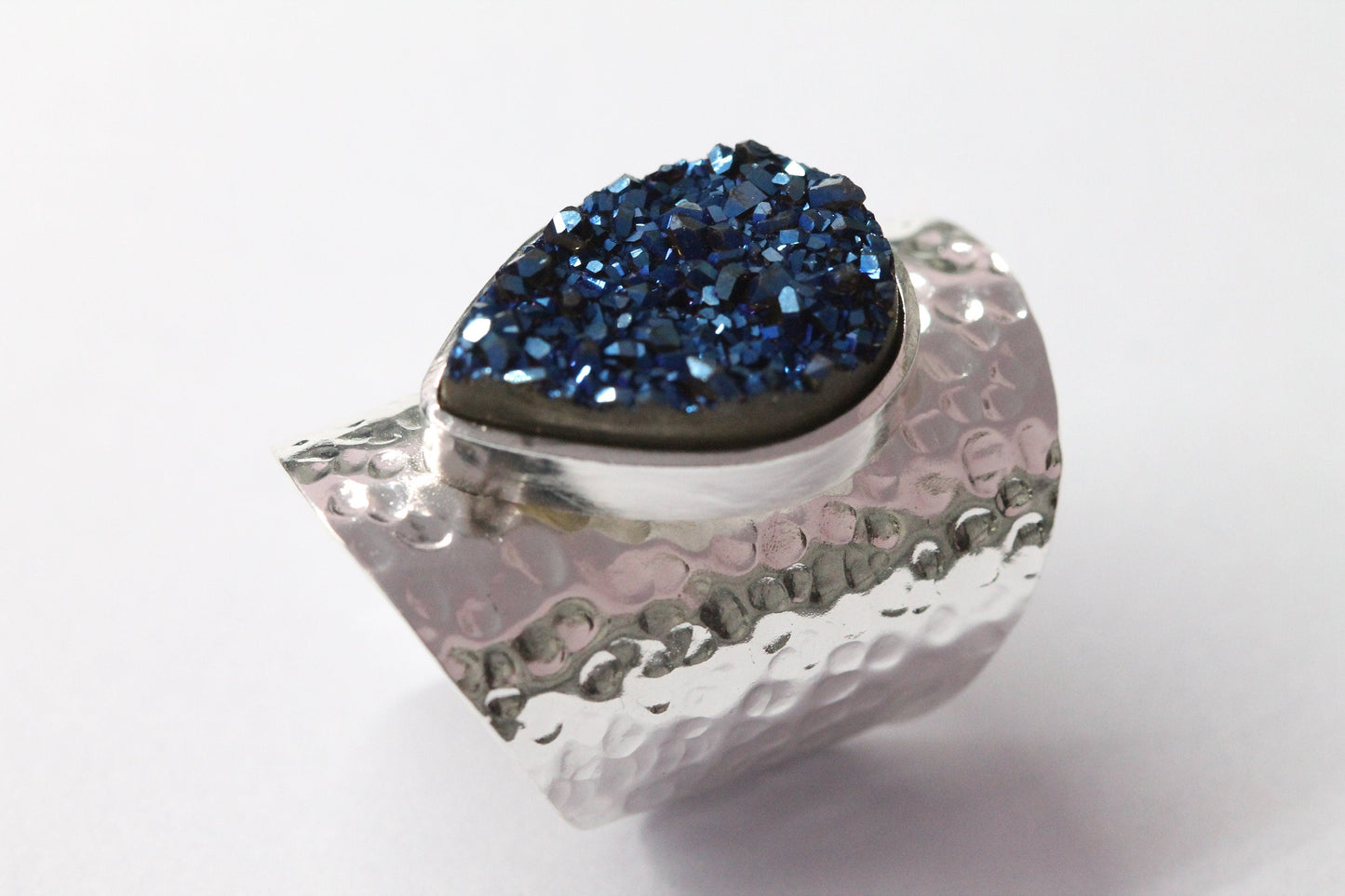 Adjustable Ring, Druzy Crystal Pear Gemstone Statement Handmade Birthday Gifts For Her - Meena Design