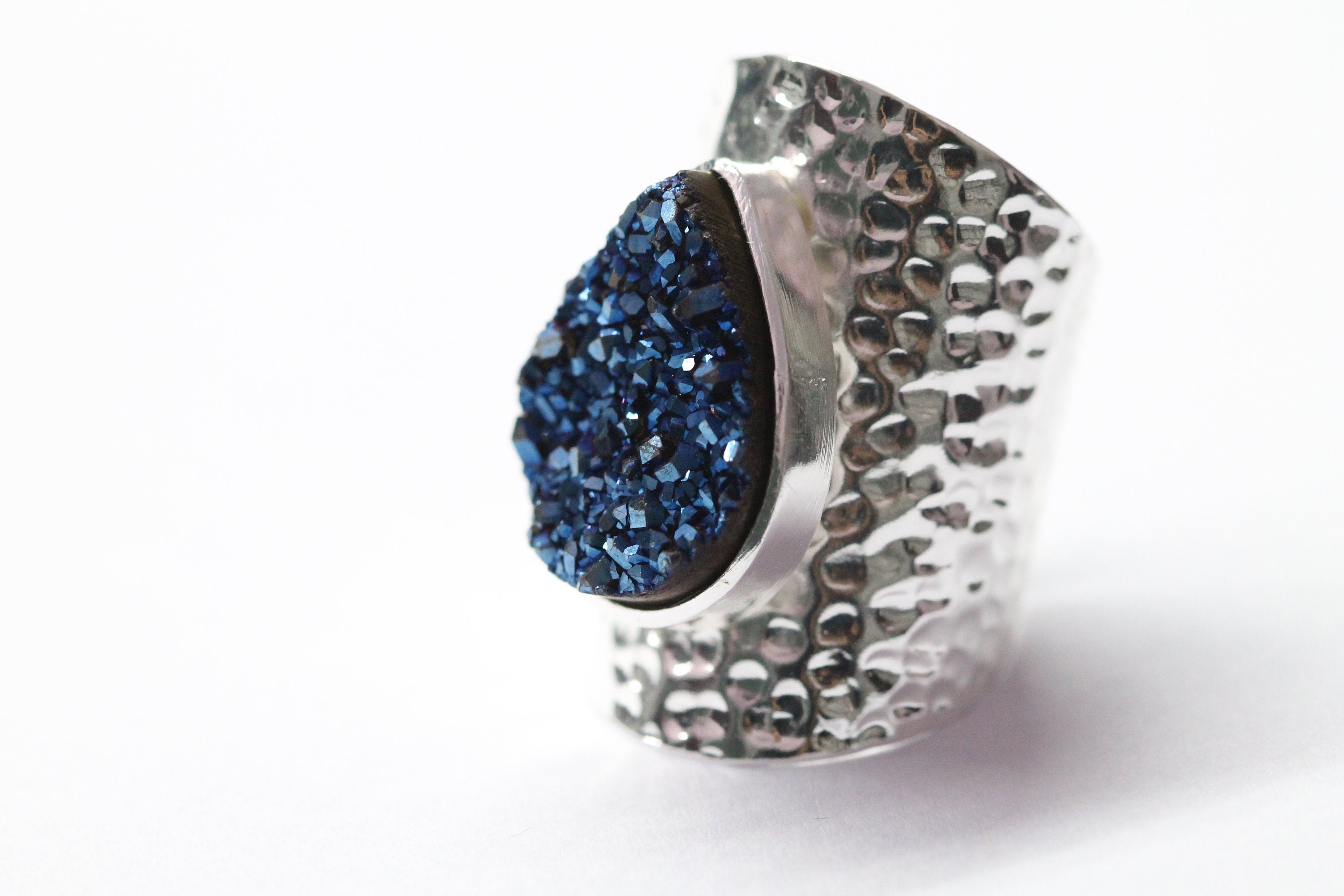 Adjustable Ring, Druzy Crystal Pear Gemstone Statement Handmade Birthday Gifts For Her - Meena Design