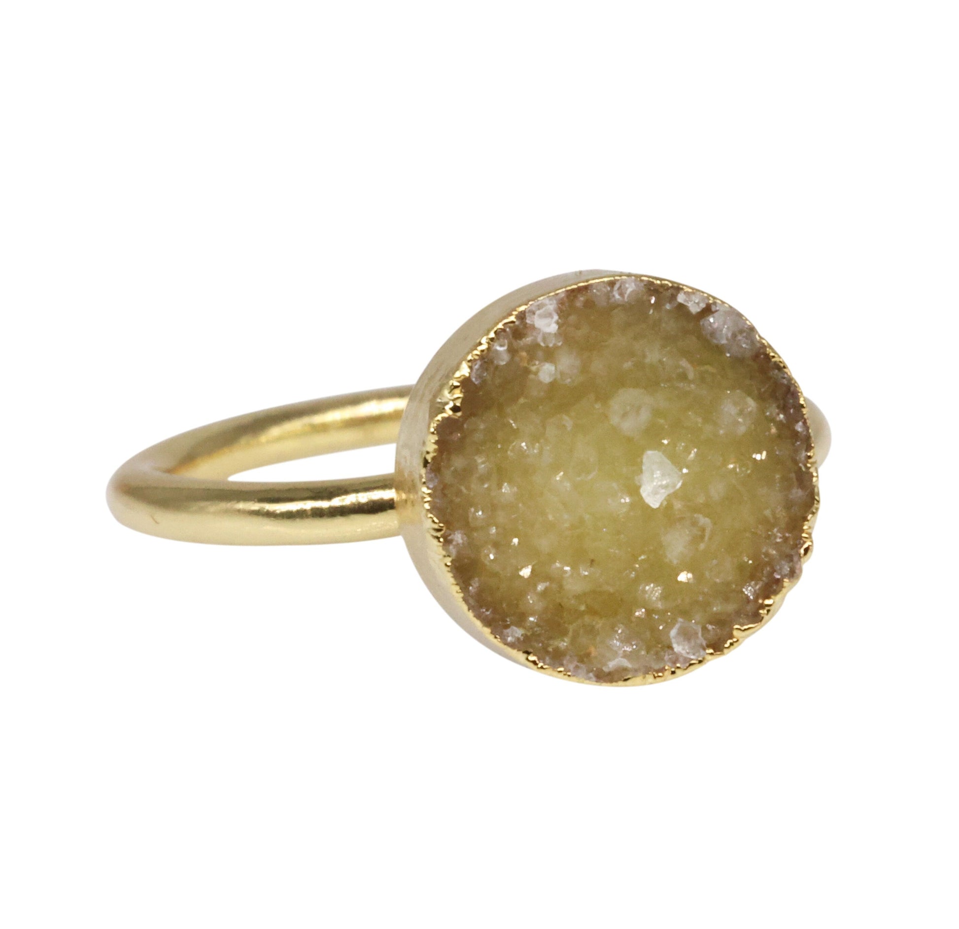 Agate Druzy Ring Natural Gemstone Adjustable 8 MM Round - Meena Design