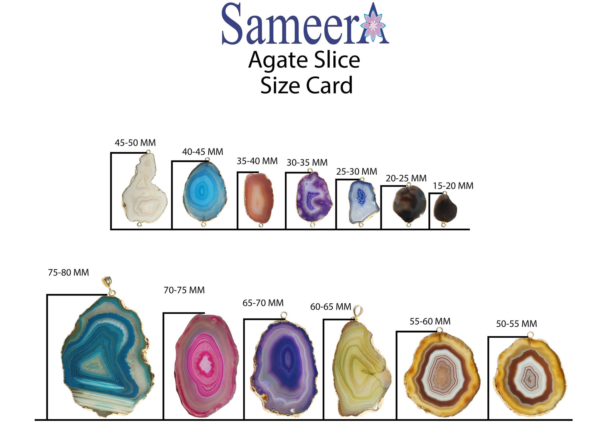 Agate Slice Connectors Pendants Gold Edged 10 - 40 mm - Meena Design