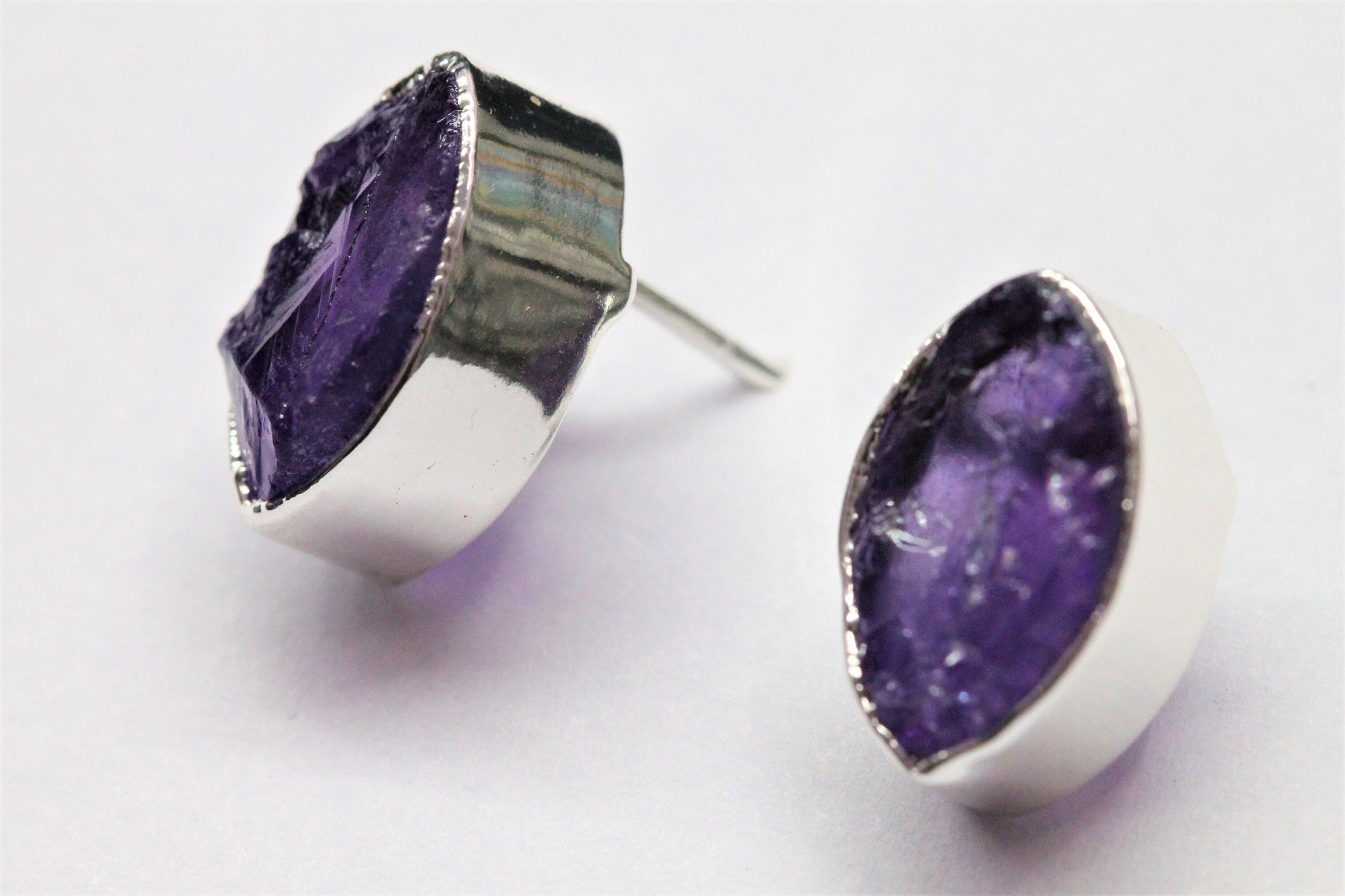 Amethyst purple mimalistic studs, gemstone studs, Evil Eye Stud, geode stud - Meena Design