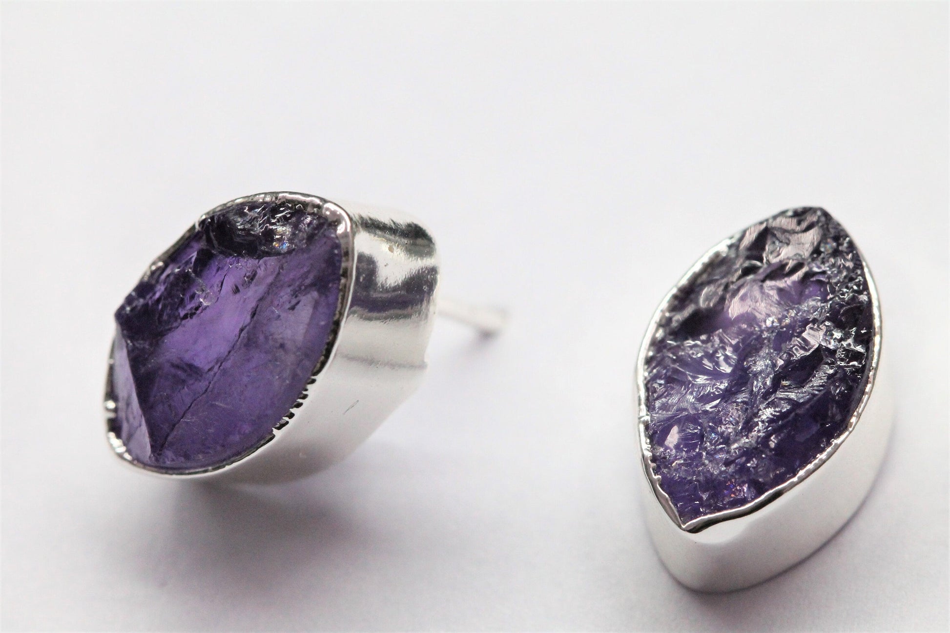 Amethyst purple mimalistic studs, gemstone studs, Evil Eye Stud, geode stud - Meena Design