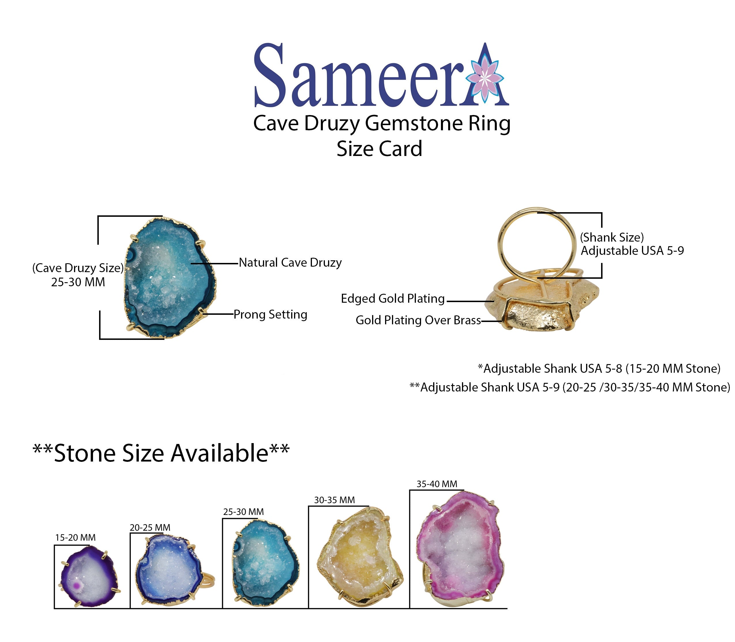 Anokha Large Geode Statement Rings, 30 - 40 MM, Unlimited Sparkle in Life !! - Meena Design