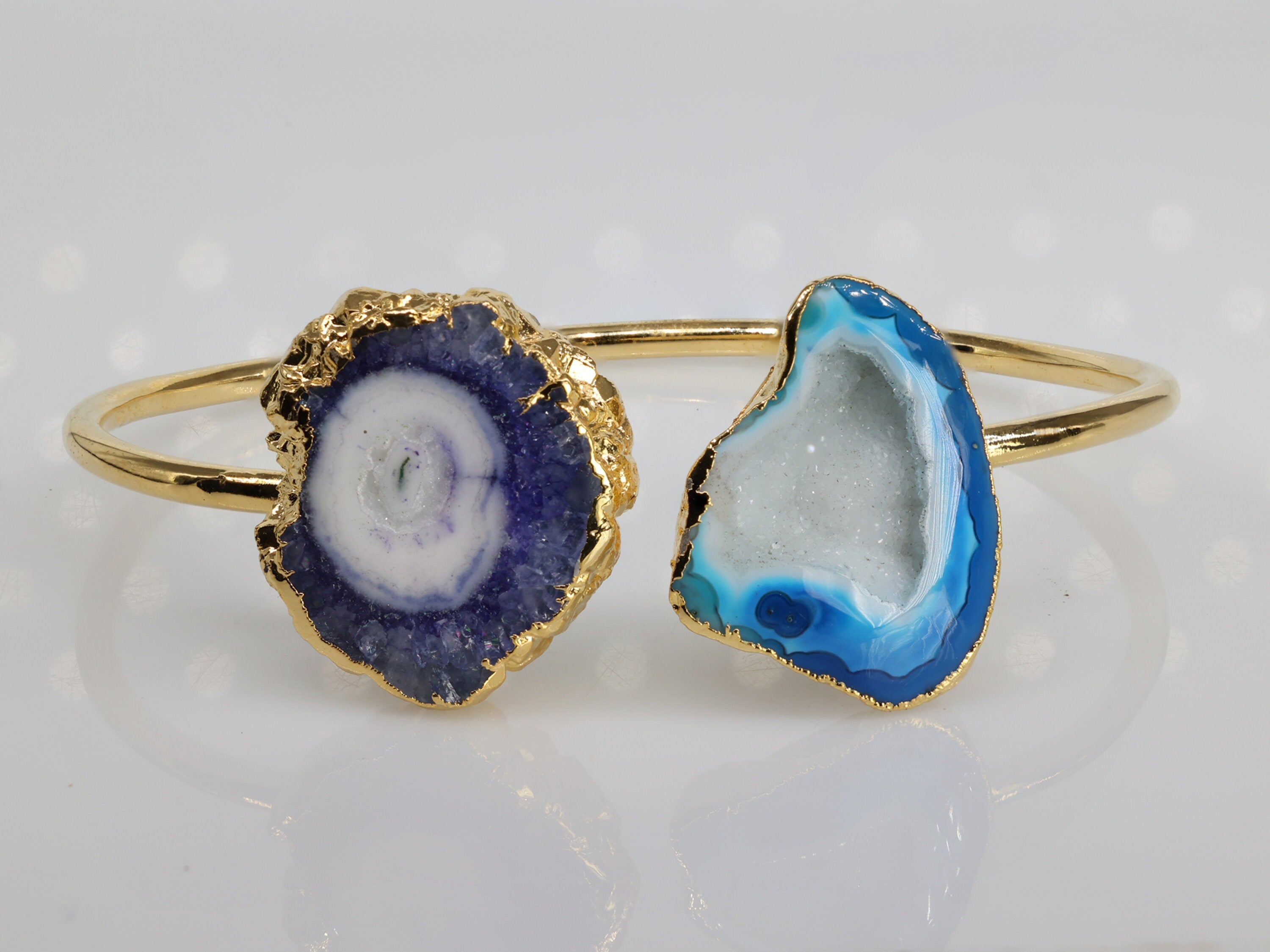 Bracelet Geode and Solar Quartz Gold Edged over Brass - Meena Design