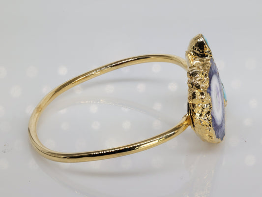 Bracelet Geode and Solar Quartz Gold Edged over Brass - Meena Design