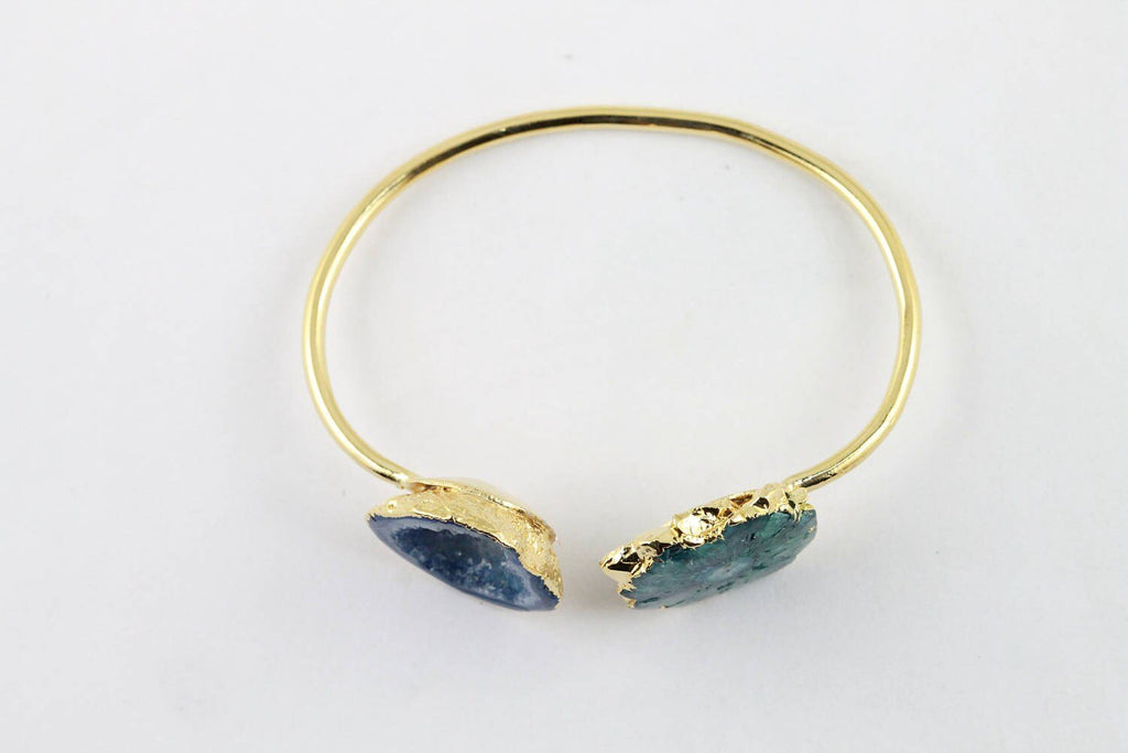 Bracelet Geode and Solar Quartz Gold Edged over Brass - Meena Design