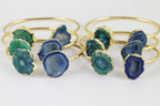 Bracelet Geode and Solar Quartz Gold Edged over Brass - Meena Design
