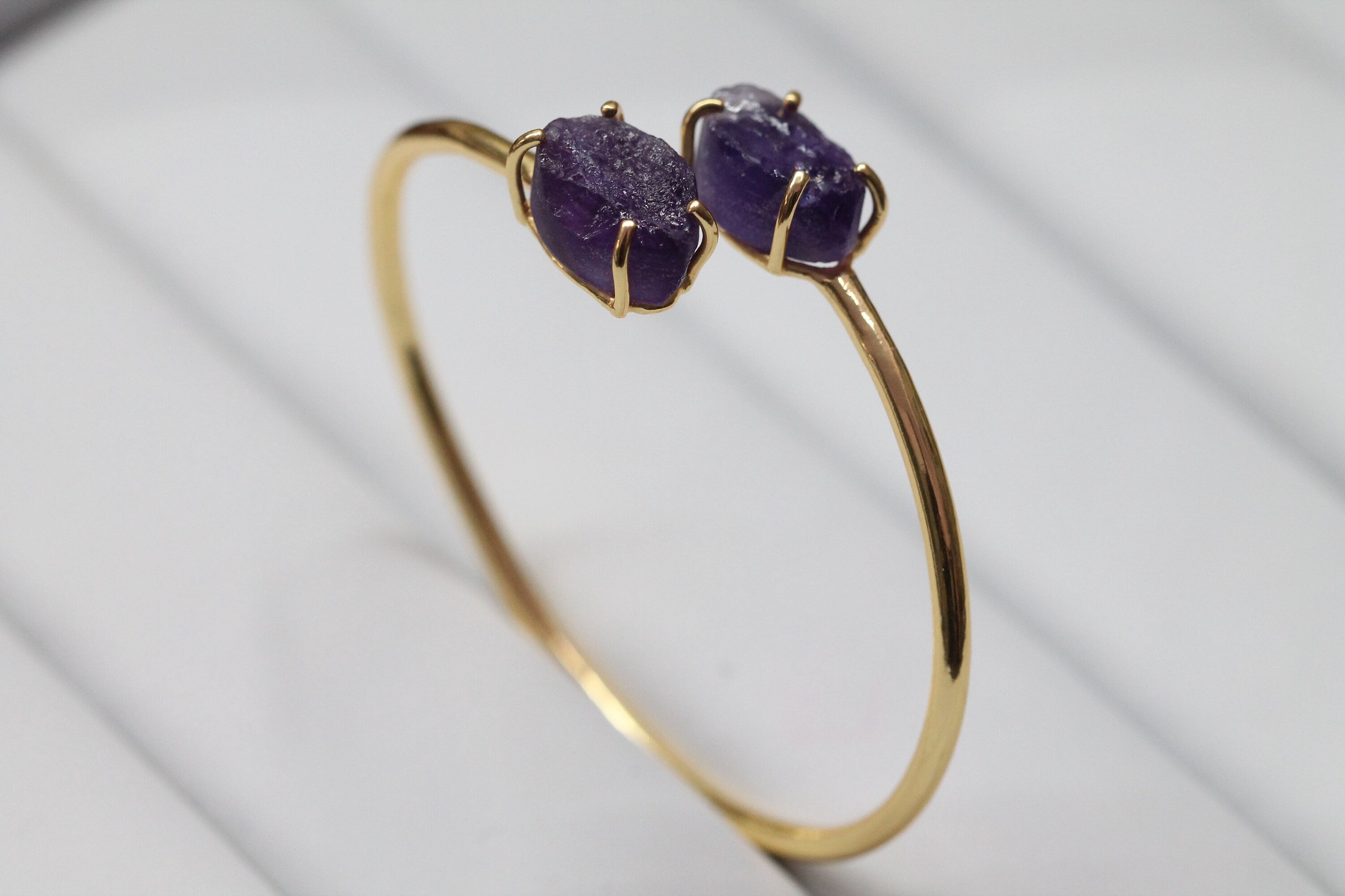 Bracelets Amethyst Raw natural gemstone gold plated - Meena Design