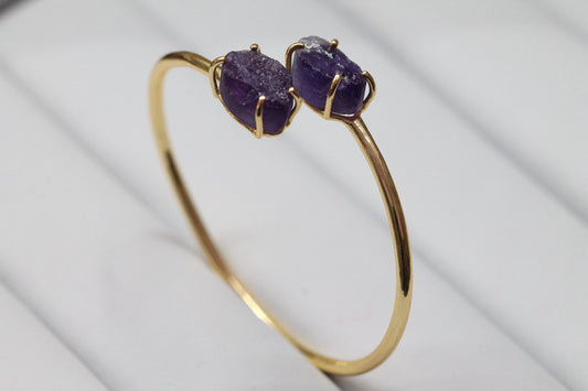 Bracelets Amethyst Raw natural gemstone gold plated - Meena Design