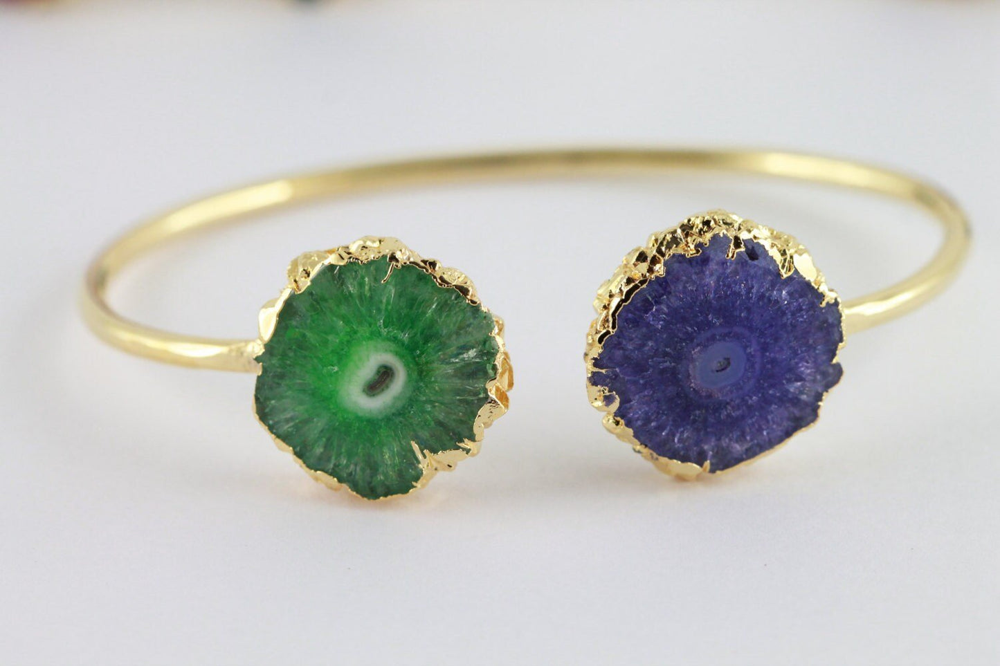 Bracelets Natural Gemstones Solar Quartz, Gemstone Bracelet, Druzy Bracelet, Gold Bracelet, Stackable, Adjustable - Meena Design