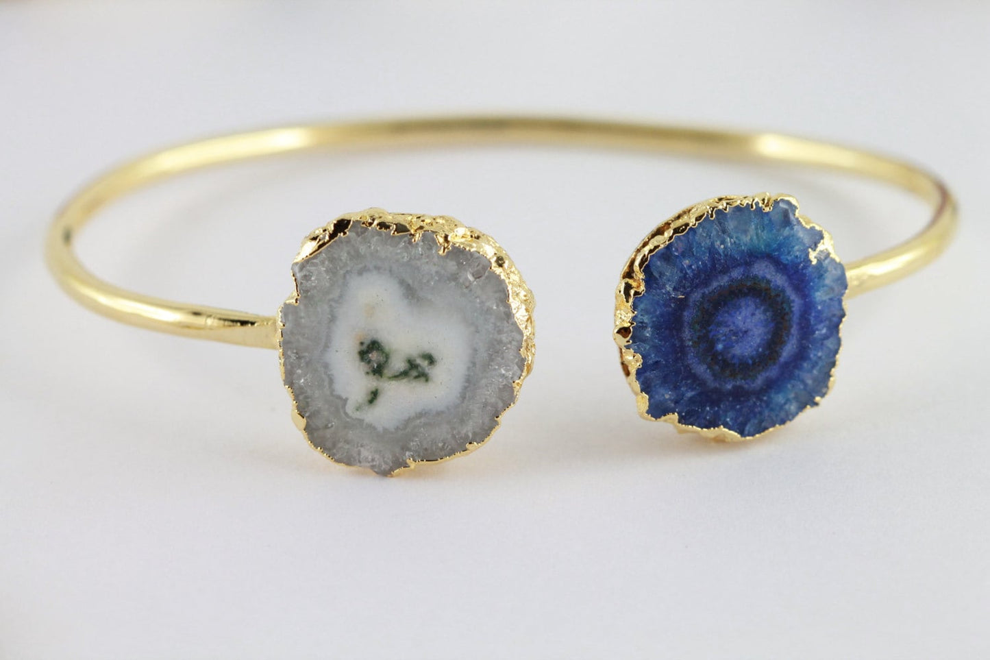 Bracelets Natural Gemstones Solar Quartz, Gemstone Bracelet, Druzy Bracelet, Gold Bracelet, Stackable, Adjustable - Meena Design