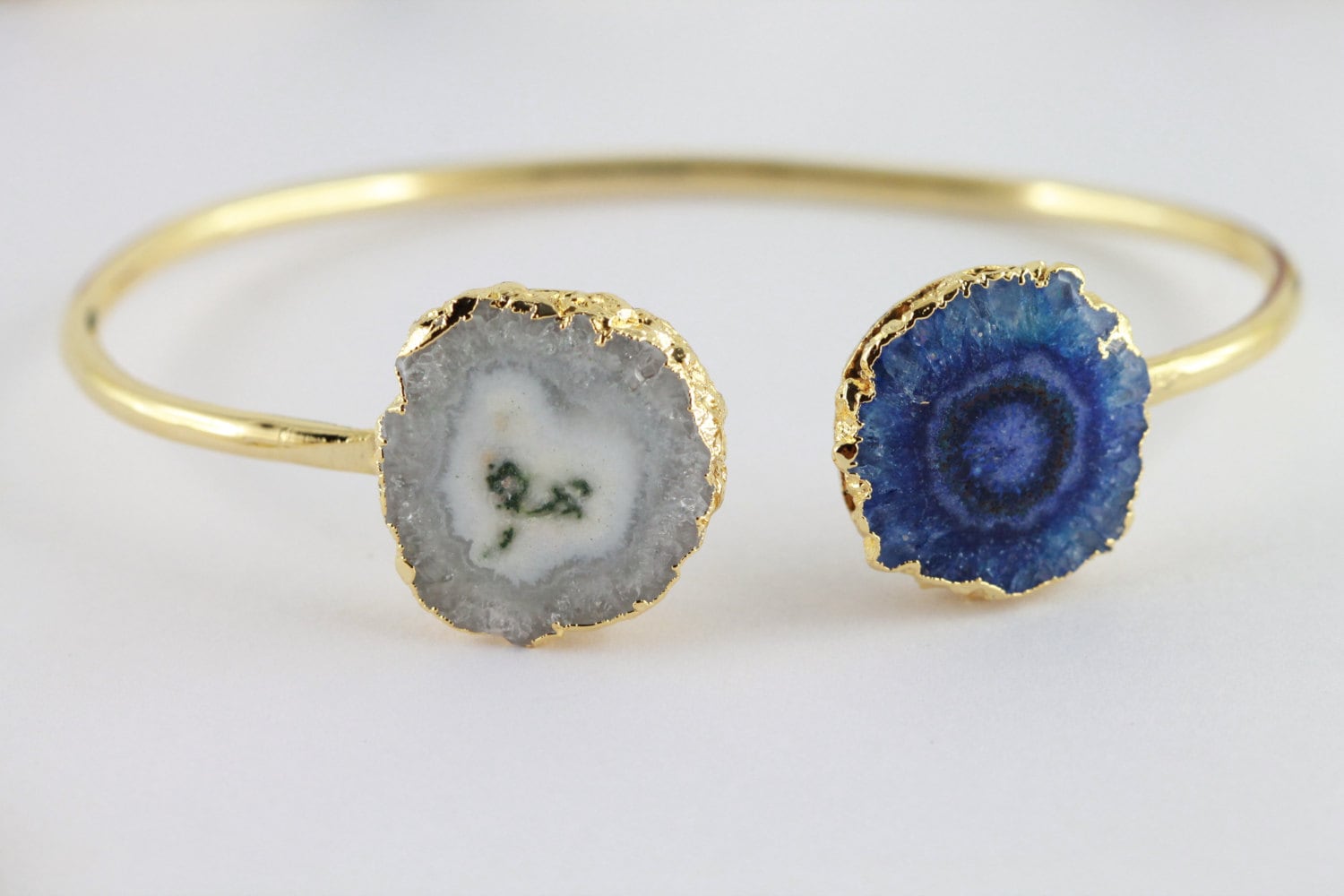 Bracelets Natural Gemstones Solar Quartz, Gemstone Bracelet, Druzy Bracelet, Gold Bracelet, Stackable, Adjustable - Meena Design