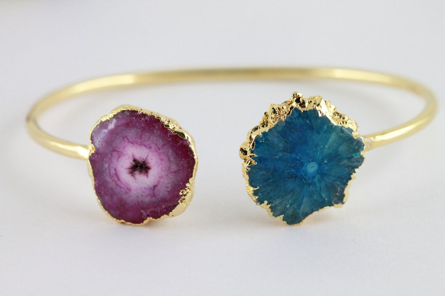 Bracelets Natural Gemstones Solar Quartz, Gemstone Bracelet, Druzy Bracelet, Gold Bracelet, Stackable, Adjustable - Meena Design