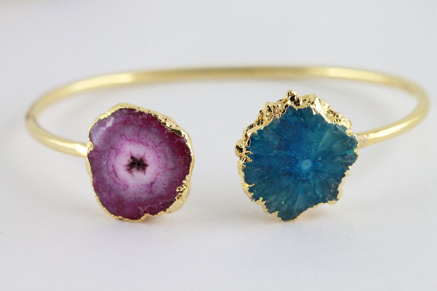 Bracelets Natural Gemstones Solar Quartz, Gemstone Bracelet, Druzy Bracelet, Gold Bracelet, Stackable, Adjustable - Meena Design