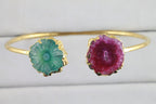 Bracelets Natural Gemstones Solar Quartz, Gemstone Bracelet, Druzy Bracelet, Gold Bracelet, Stackable, Adjustable - Meena Design