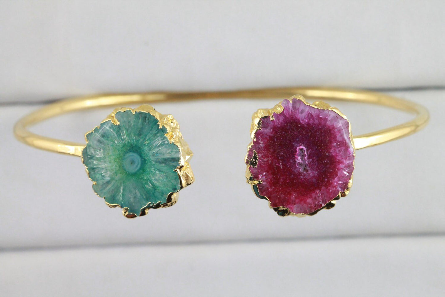 Bracelets Natural Gemstones Solar Quartz, Gemstone Bracelet, Druzy Bracelet, Gold Bracelet, Stackable, Adjustable - Meena Design