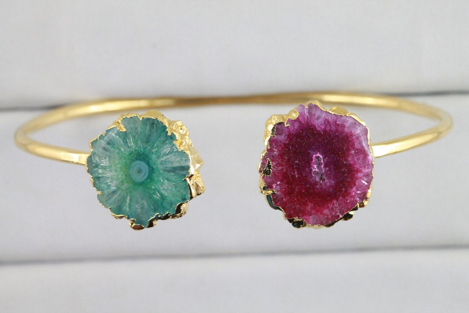 Bracelets Natural Gemstones Solar Quartz, Gemstone Bracelet, Druzy Bracelet, Gold Bracelet, Stackable, Adjustable - Meena Design