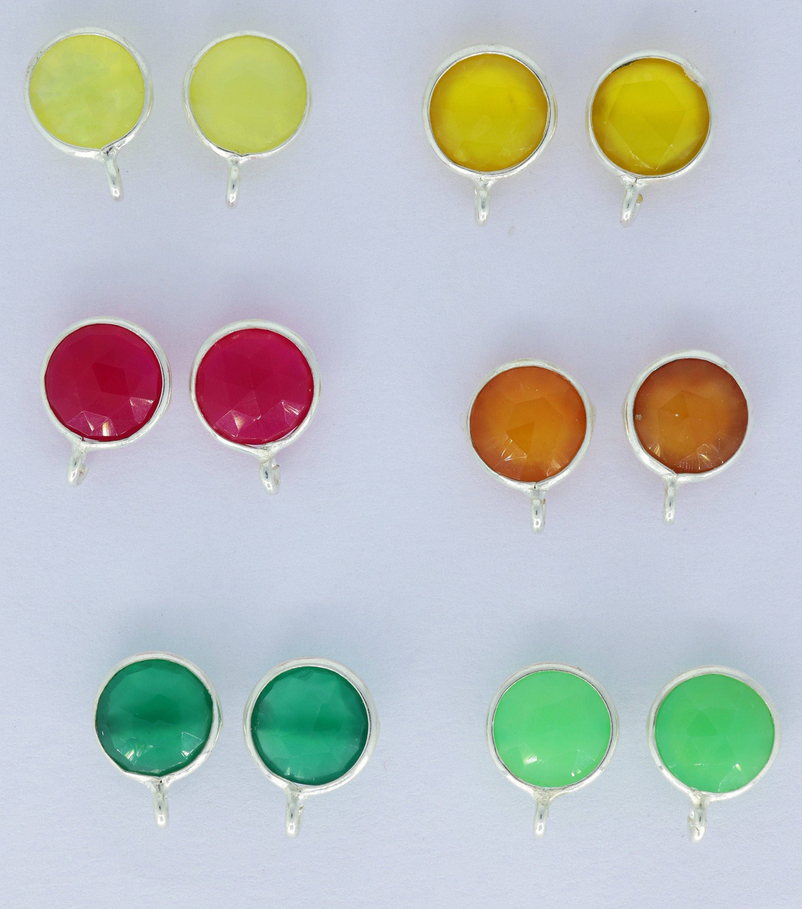 Circle Chalcedony Earpost Silver 92.5 Bezel Ear post Natural gemstone Earpost labradorite rose quartz earpost white rainbow DIY earrings - Meena Design